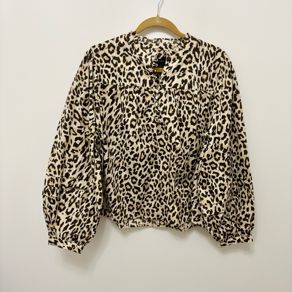 J. Crew Leopard Print Long Sleeve Blouse in Cream and Black